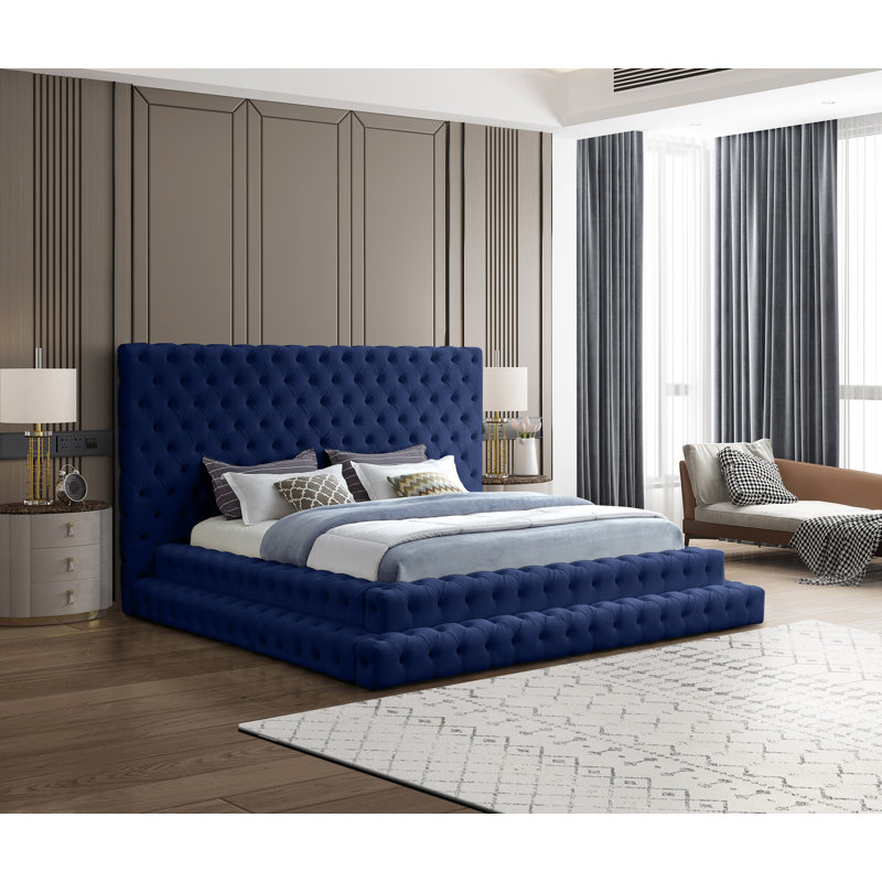 Dymphia Revel Velvet Bed, King, Navy Velvet