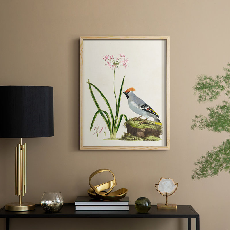 Bird in Habitat II, reproduction encadrée - bois massif, H 15 po x l 12 po