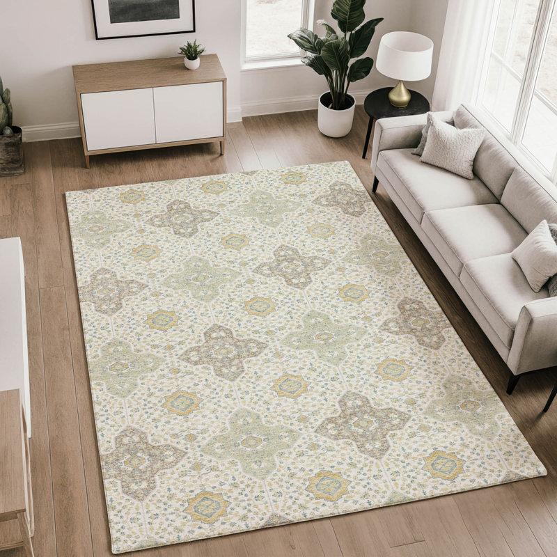 Tapis damassé Villers AMF2566 lavable à la machine de qualité supérieure, Ivory, 8' x 10'