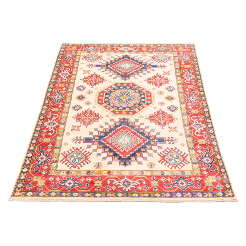 Tapis ivoire en laine noué à la main de conception unique 6 pi 6 po x 9 pi 10 po New Age