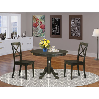 3 Piece Modern Dining Table Set Contains a Round Wooden Table with Pedestal and 2 Kitchen Dining Chairs, Cappuccino