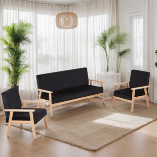 60" Velvet Sofa And 2 Pcs Accent Chair For Living Room, Sofa Set Mid Century Modern Relaxing Armchair With Solid Wood Frame & Soft Cushion, Reading Leisure Chair With Back