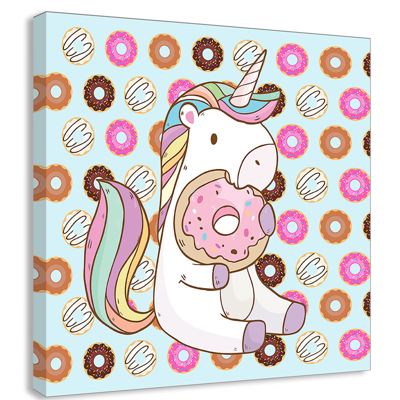 Donut Unicorn Wall Decal, 12" H x 12" W x 1.5" D, Canvas