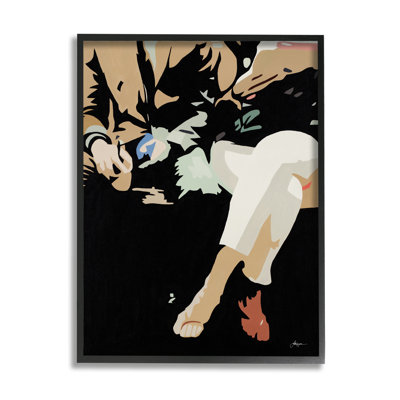 «Upscale Fashion Couple Sitting Stark Pop Style» par Beth Ann Lawson - peinture à cadre flottant sur bois