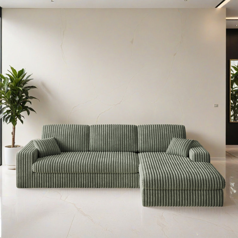 Canapé-lit modulaire réversible avec méridienne 114,51 po, Velours côtelé vert
