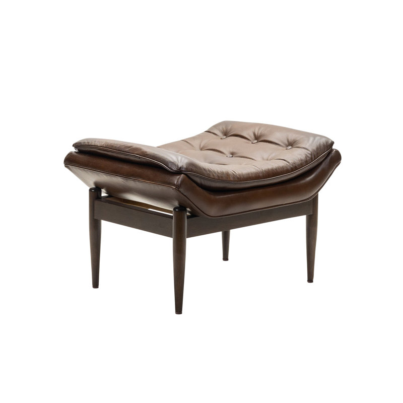 Verona Ottoman in Morgan Flax, Liquor, Dark Brown Wood