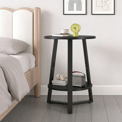 2-Tier Round Side Table Set Of 2 With Storage Shelf, Sturdy Wooden Top And Metal Frame Accent Tables For Living Room, Bedroom Or Small Spaces