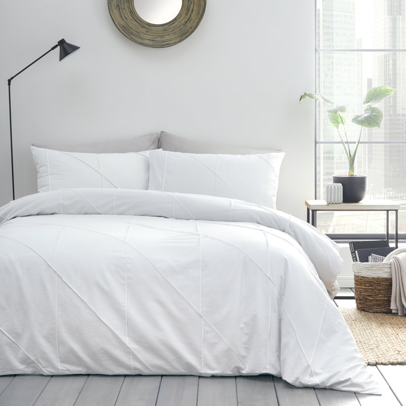 Abana Polyester Solid Colour Duvet Cover Set with Pillowcases, White, Single Duvet Cover - 1 Standard Pillowcase