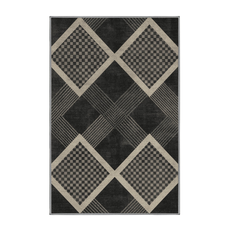 Tapis moelleux moelleux à motif art déco brun et gris Ealey, 8 x 10