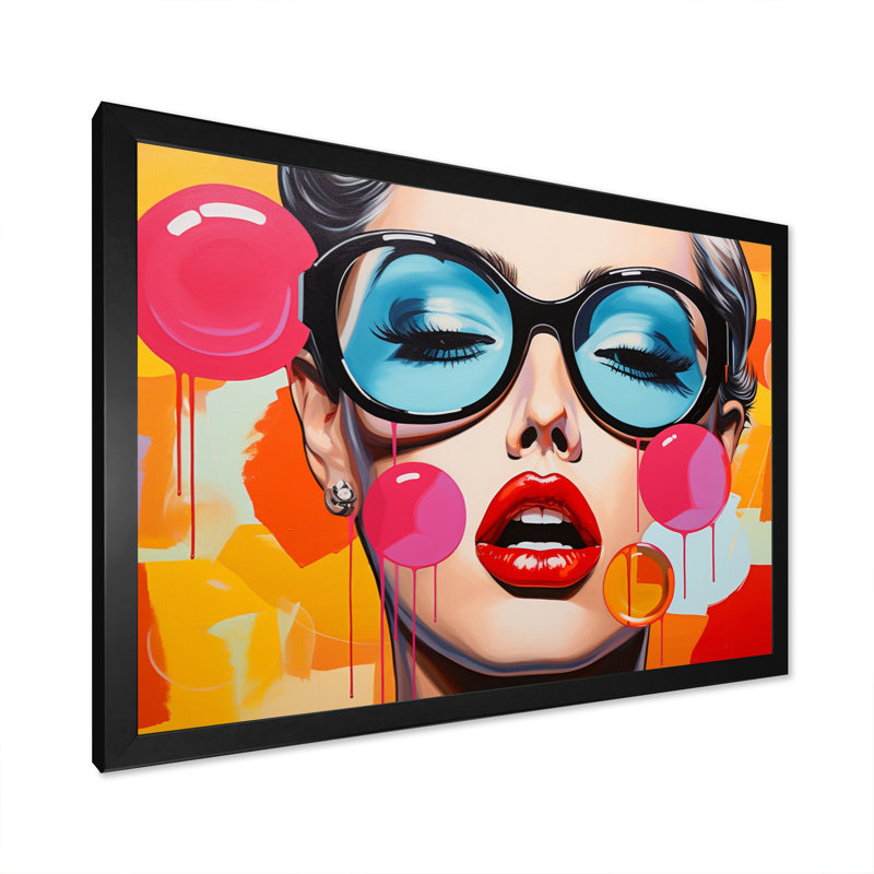 Décoration murale Pop Art Bubble Retro Portrait II - People, H 24 po x l 32 po x P 1 po, Cadre photo noir