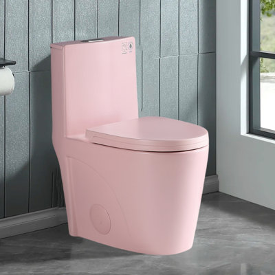 Toilette allongée une pièce à double chasse 1,1 / 1,6 GPF avec siège confortable de 17,13 po de hauteur, surface vitrée en céramique (siège à fermeture en douceur incluse), rose