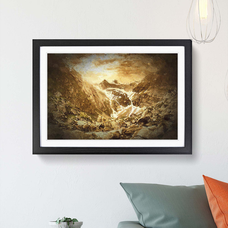Golden Mountain Valley - Picture Frame Painting Print, Black Framed, 36cm H x 48cm W x 2cm D