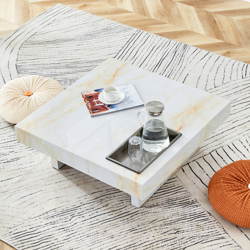 Table basse Elegant Pearl White, 31,4 po x 31,4 po x 12 po, blanc marbre