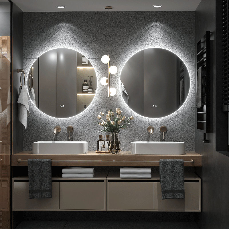 Molly Frameless 3 Colors Dimmable Anti-Fog LED Backlit Round Wall Bathroom Vanity Mirror, 20" x 20" 