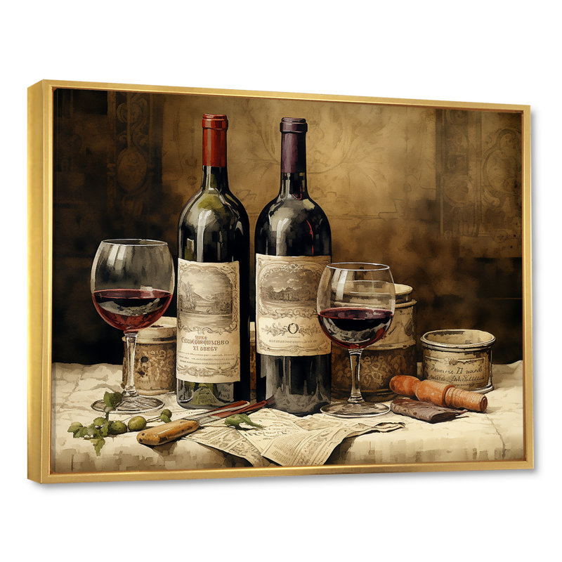 Bordeauxs Balance - Wine, impression sur toile, H 34 po x l 44 po x P 1,5 po, Cadre flottant doré