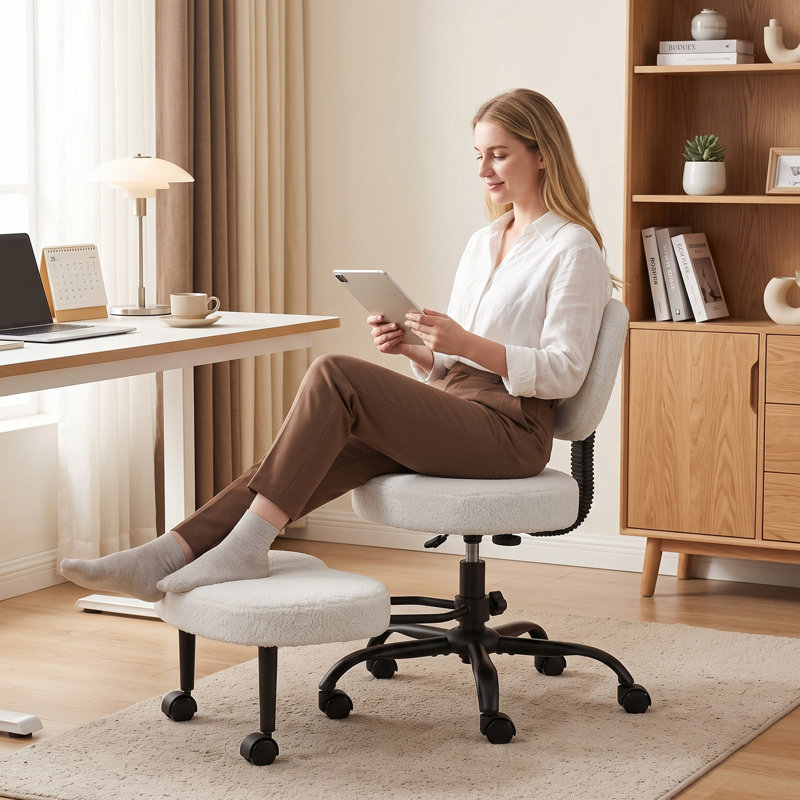 Cross Legged Office Chair, 360° Swivel Meditation Chair, Cream White