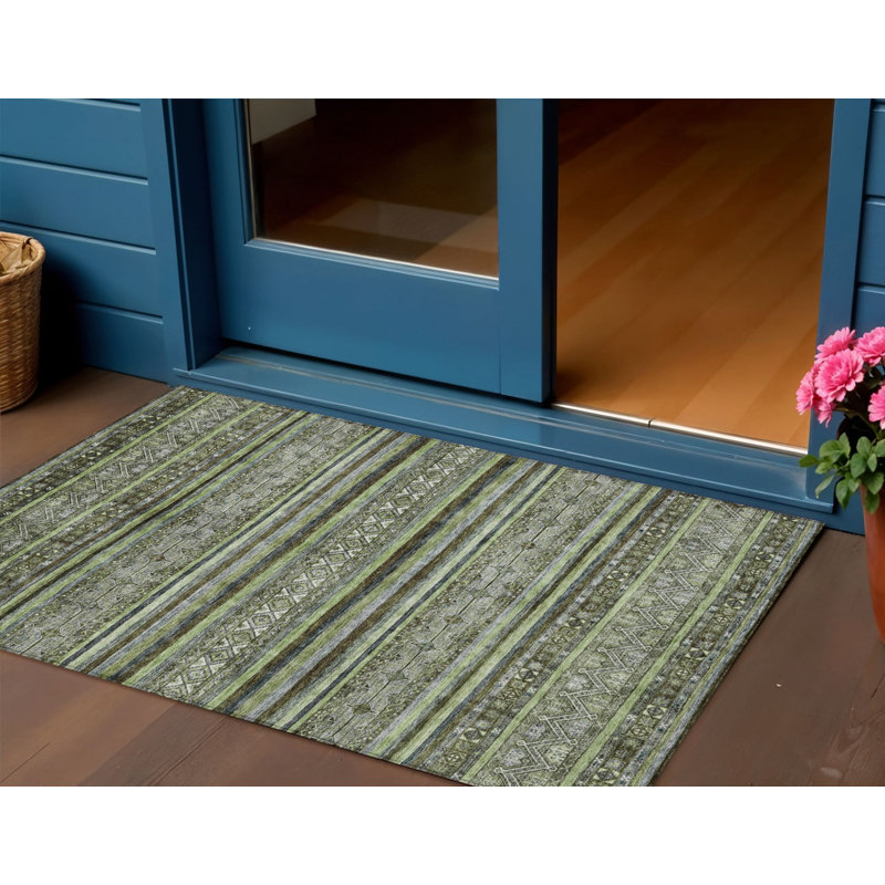 Tapis intérieur / extérieur lavable 3 pi x 5 pi vert olive et vert fougère