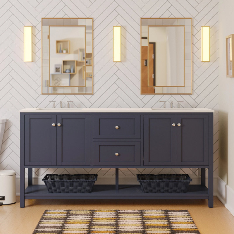 Ensemble de meuble-lavabo double 72 po Binne, Gris marine, Blanc d'ingénierie