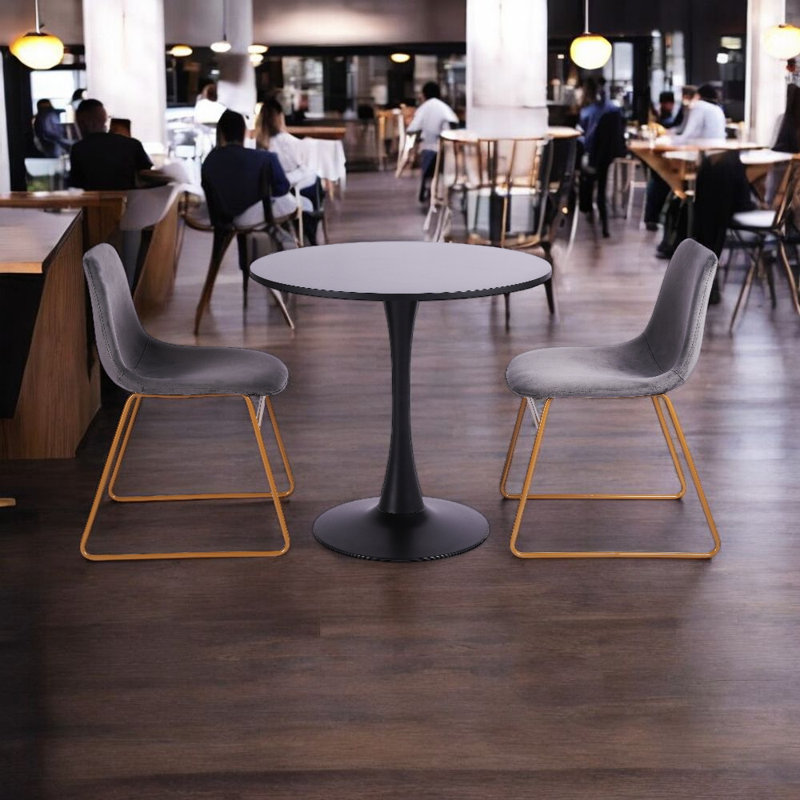 Modway Dining Set Velvet Upholstered Chairs with Gold Legs Round Table Modern Minimalist Gray for Small Dining Spaces, Black