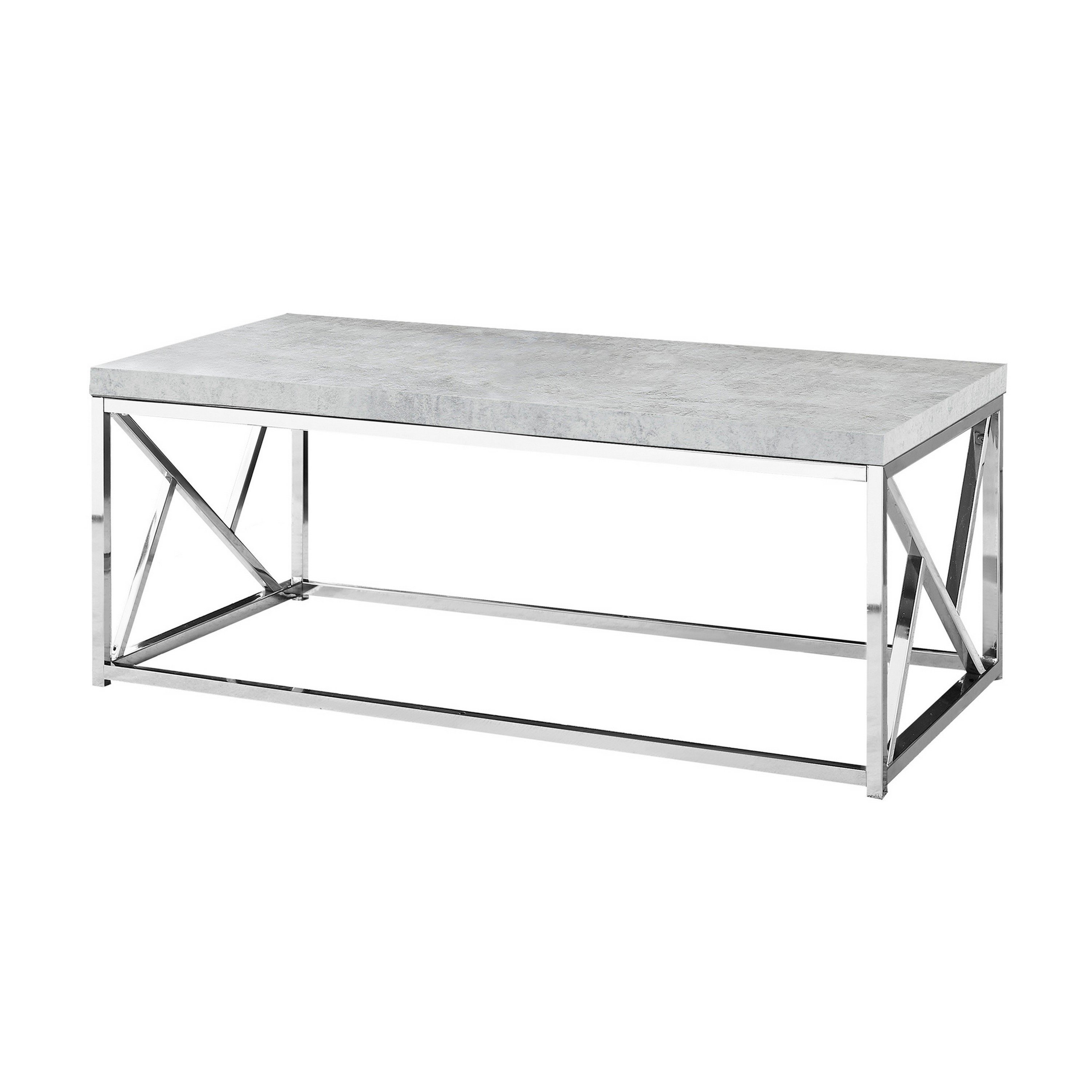 Benjara Semy Coffee Table 47 Inch Rectangular Gray Wood Top Chrome Benjara semy coffee table 47 inch rectangular gray wood top chrome
