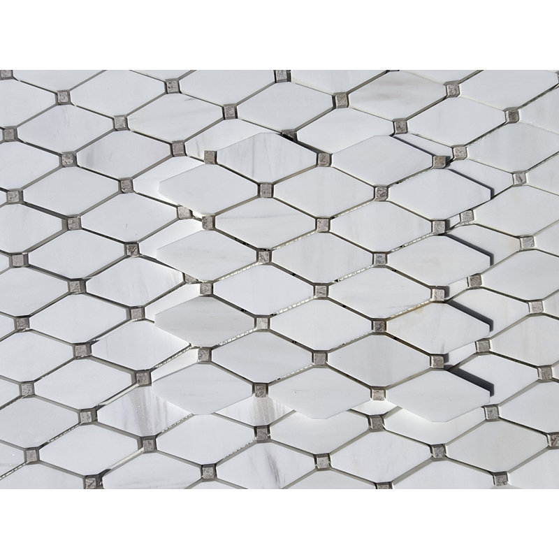 Bianco 4" x 1.75" Beveled Dolomite Octagon and Dot Mosaic Floor Use Tile