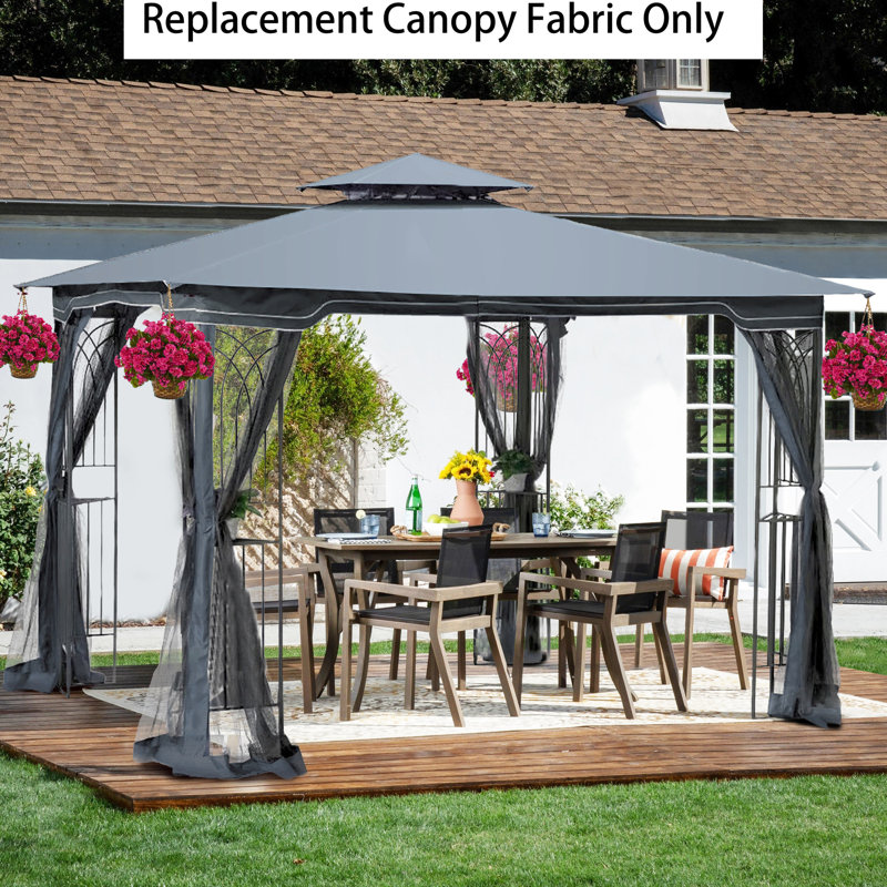 Auvent de remplacement pour abri de jardin gris pour patio de 10 pi x 10 pi, tissu, protection, résistance à l'eau, toile de toit double facile à assembler, répulsif, façon simple