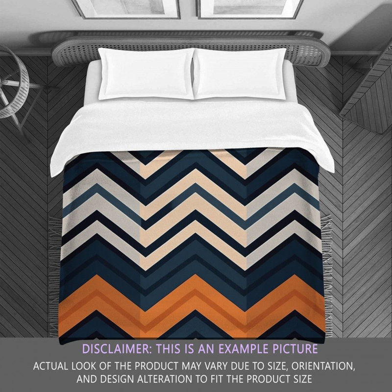 Chevron Comforter, Twin Extra Long Comforter, Navy/Orange