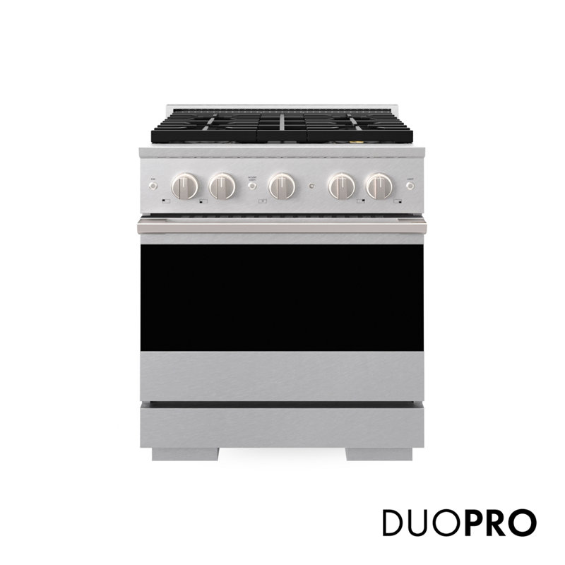 Zline Autograph 30 in. Marino Gas DuoPro Range in Steel Accents, Satin Stainless Steel, Stainless Steel