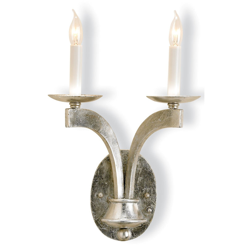 Venus Wrought Iron Candle Wall Light, Contemporary Silver Leaf