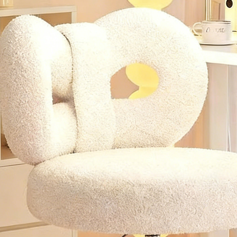 Bowknot Lamb Fleece Desk Chair, Adjustable Swivel Vanity Chair with Wheels for Bedroom & Office