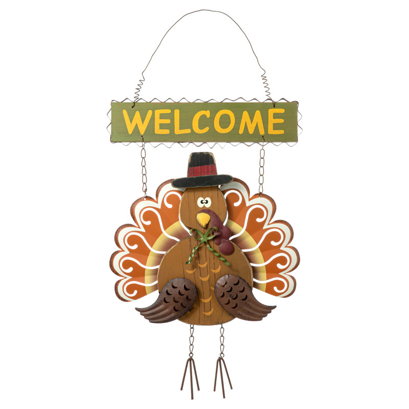 18"H Iron/Wooden Turkey Welcome Wall Decor
