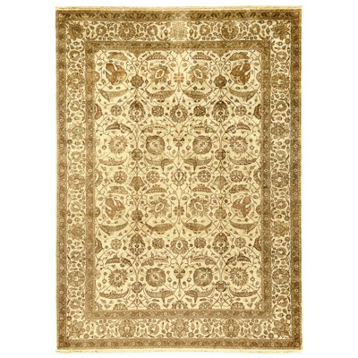 Hand Knotted Wool Area Rug in Beige