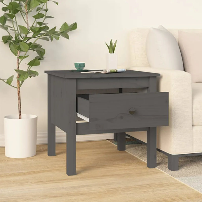 Kitija Solid Wood Side Table Set, Grey