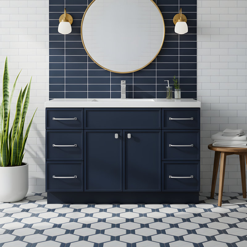 Manhattan Single Bathroom Vanity Set, Chrome, Blue, 48"
