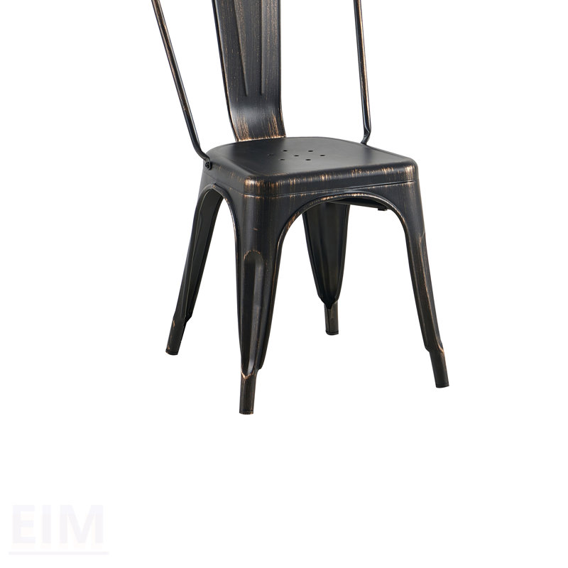 Ensemble de 2 chaises de salle à manger en métal noir mat sablé avec une hauteur de siège de 18 pouces, empilable et durable pour une utilisation intérieure et extérieure
