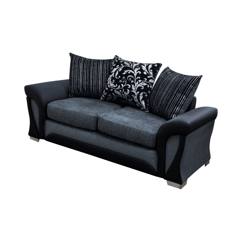 Shannon 3 Seater Sofa, Black/Grey, 94" H x 187" W x 87" D