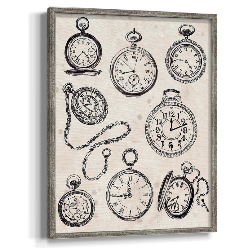 «Pocket Watch Sketches II», reproduction encadrée - bois massif, H 11 po x l 9 po