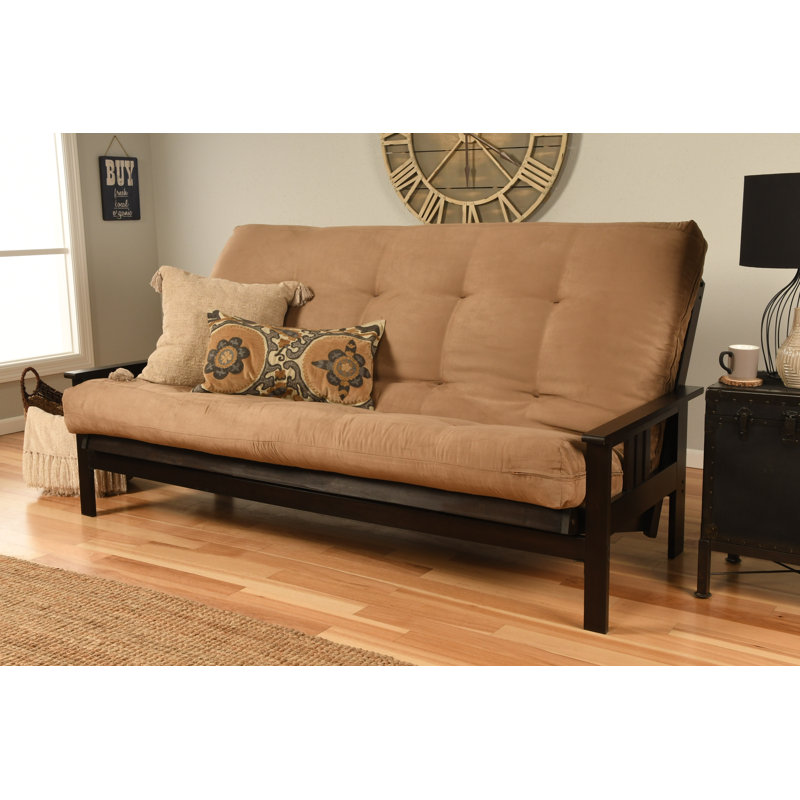 Johnte Queen 86" Futon Frame and Mattress, Peat Microsuede, Espresso, Premium Pocket Coil