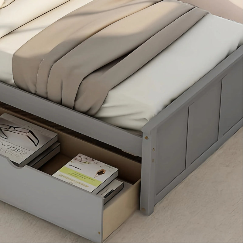 Lit plateforme simple avec 2 tiroirs, Gris
