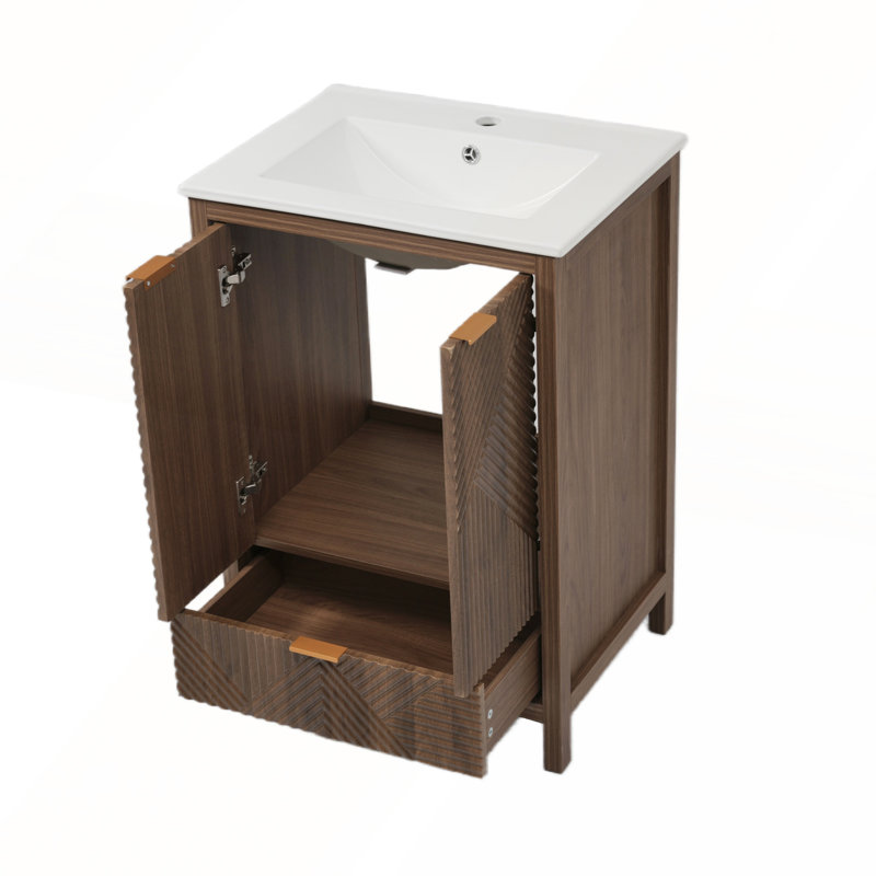 24 Inches Modern Bathroom Vanity with Sink, Textured Door Panels, Soft Close Hinges, and Large Storage Space for Compact Bathrooms