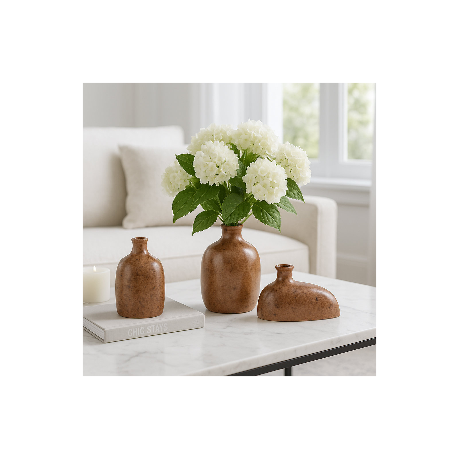 Set Of 3 5/8/9" Tigard Ceramic Vases, Brown