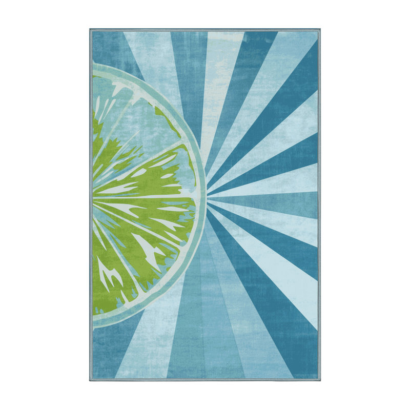 Tapis bleu uni moderne et contemporain lavable à la machine Templeton Lime - bleu ciel, 2 x 3