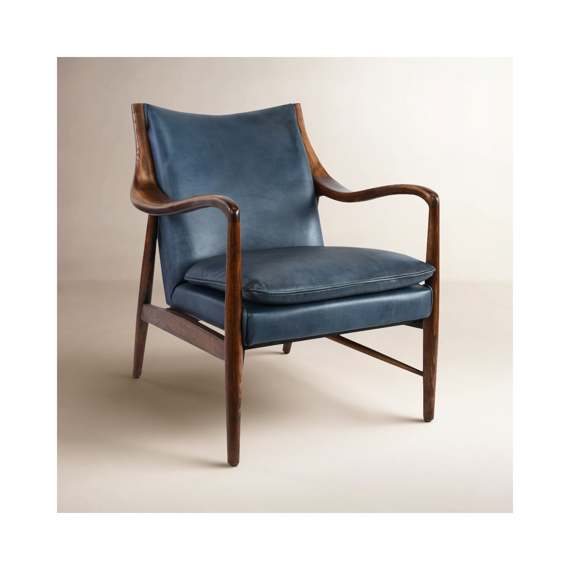Kiannah Genuine Leather Accent Chair, Dark Blue Genuine Leather