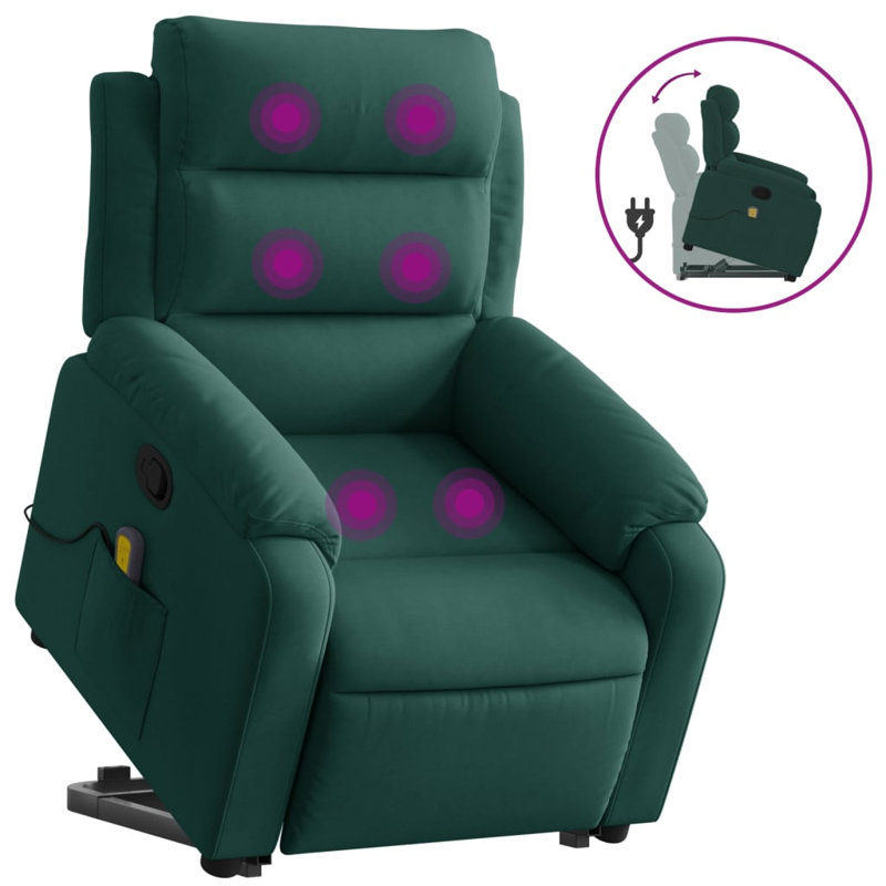 Fauteuil de massage inclinable électrique, Inclinaison par pression manuelle, Vert foncé