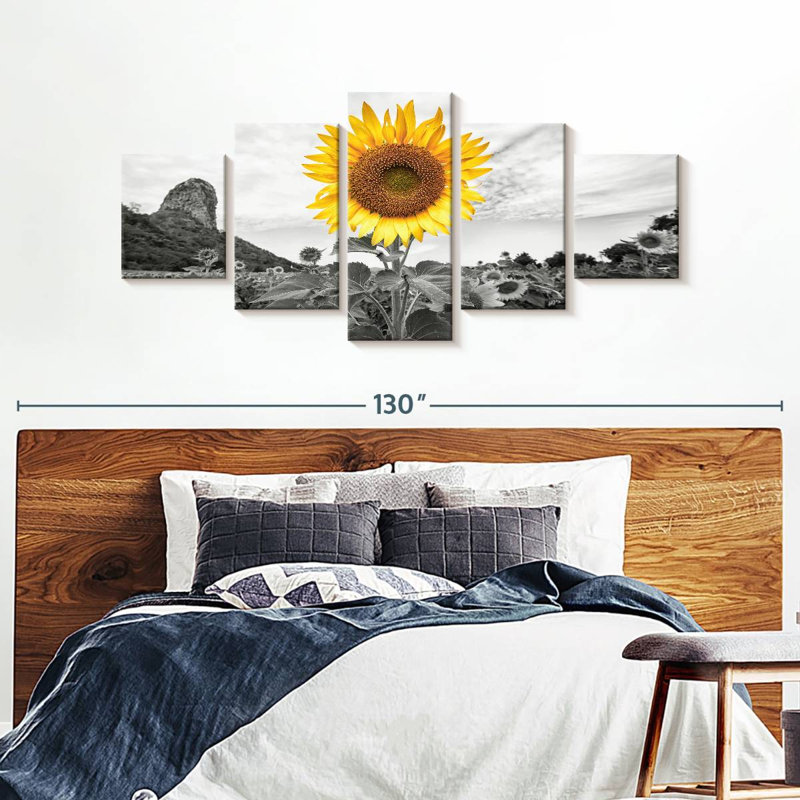 Ensemble de 5 pièces Pop tournesol doré sur toile, H 92 po x l 42 po x P 1,25 po