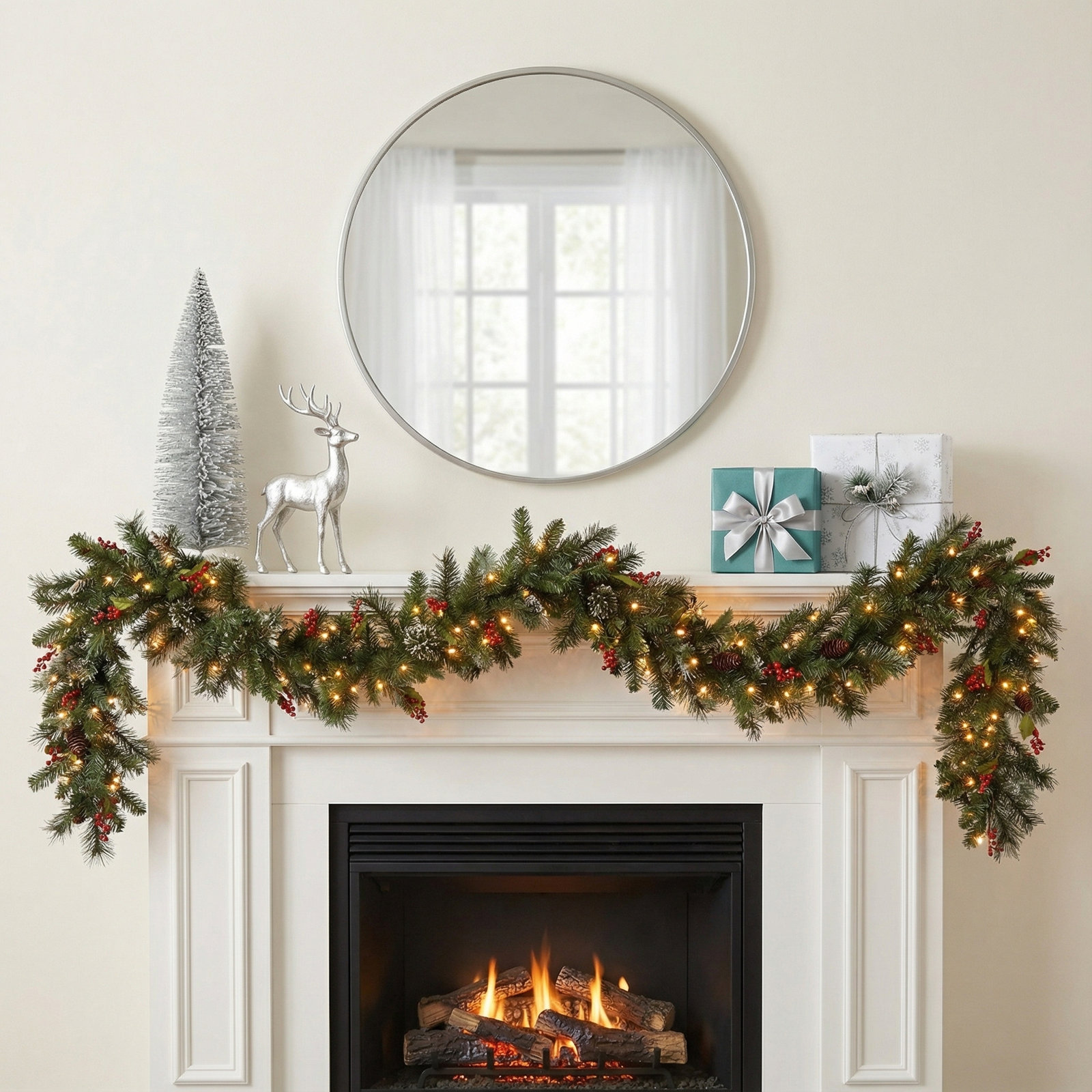 9 ft. Wintry Pine Garland with Clear Lights