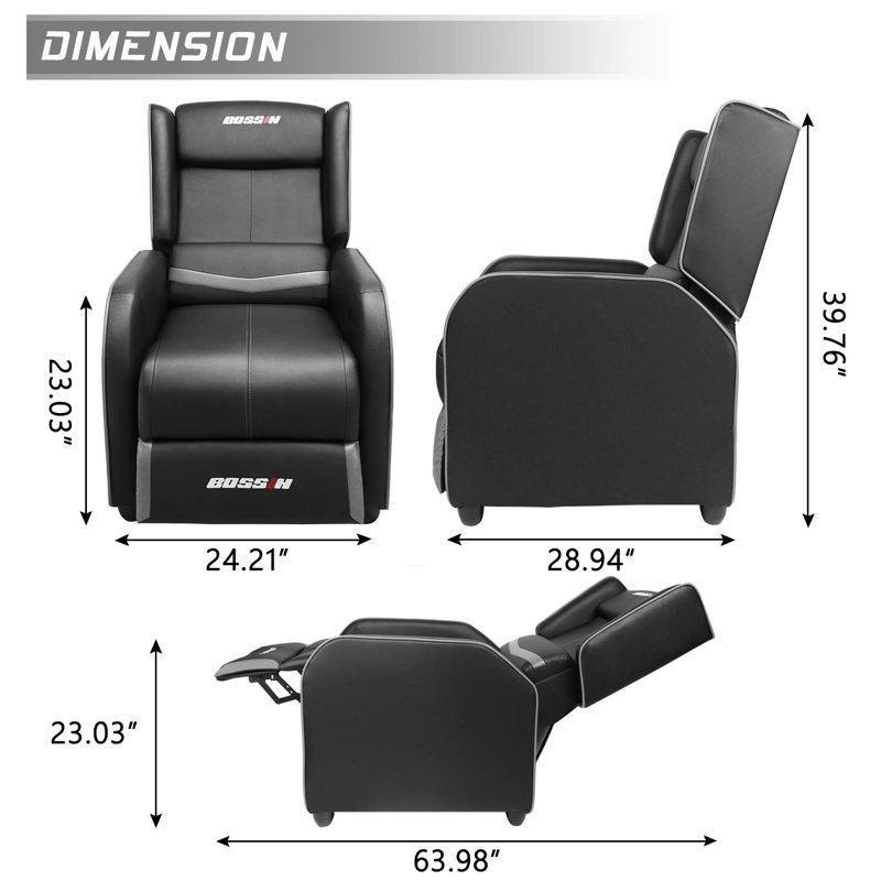 BOSSIN Adjustable Reclining Ergonomic Rocker Game Chair, Black/Gray