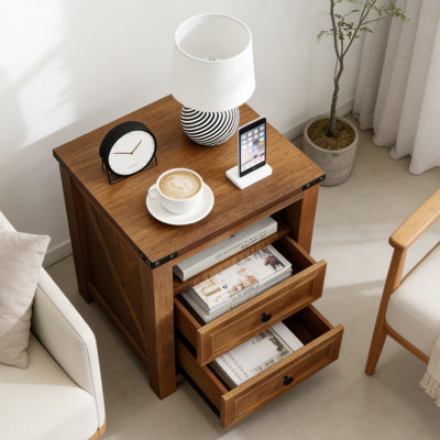 Table de chevet 18 "avec station de charge Gracie Oaks | Table de chevet moderne avec tiroirs et tablette ouverte