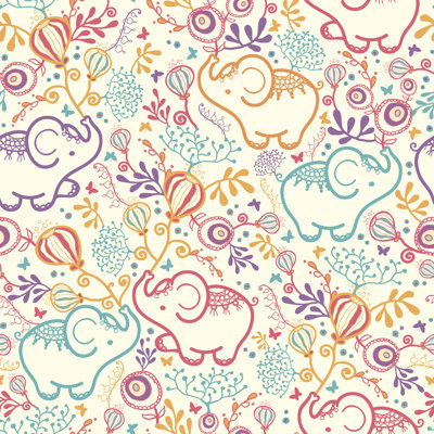 Elephants Among Flowers by Oksancia - Wrapped Canvas Print