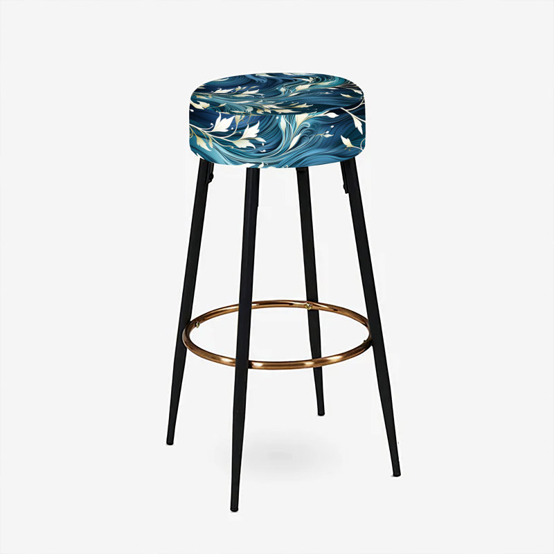Ensemble de 2 tabourets floraux, Tranquillité zen blanche et bleue Chrysanthemum I
